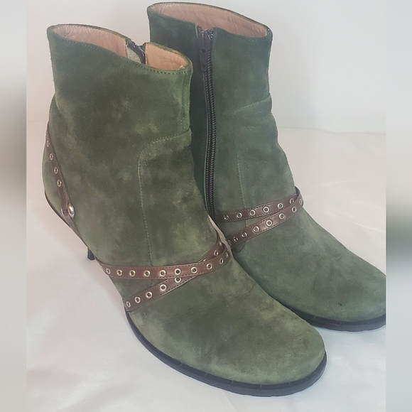 GOFFREDO FANTINI-size 40/10 -suede leather booties- brown leather stitched strap - Picture 4 of 15